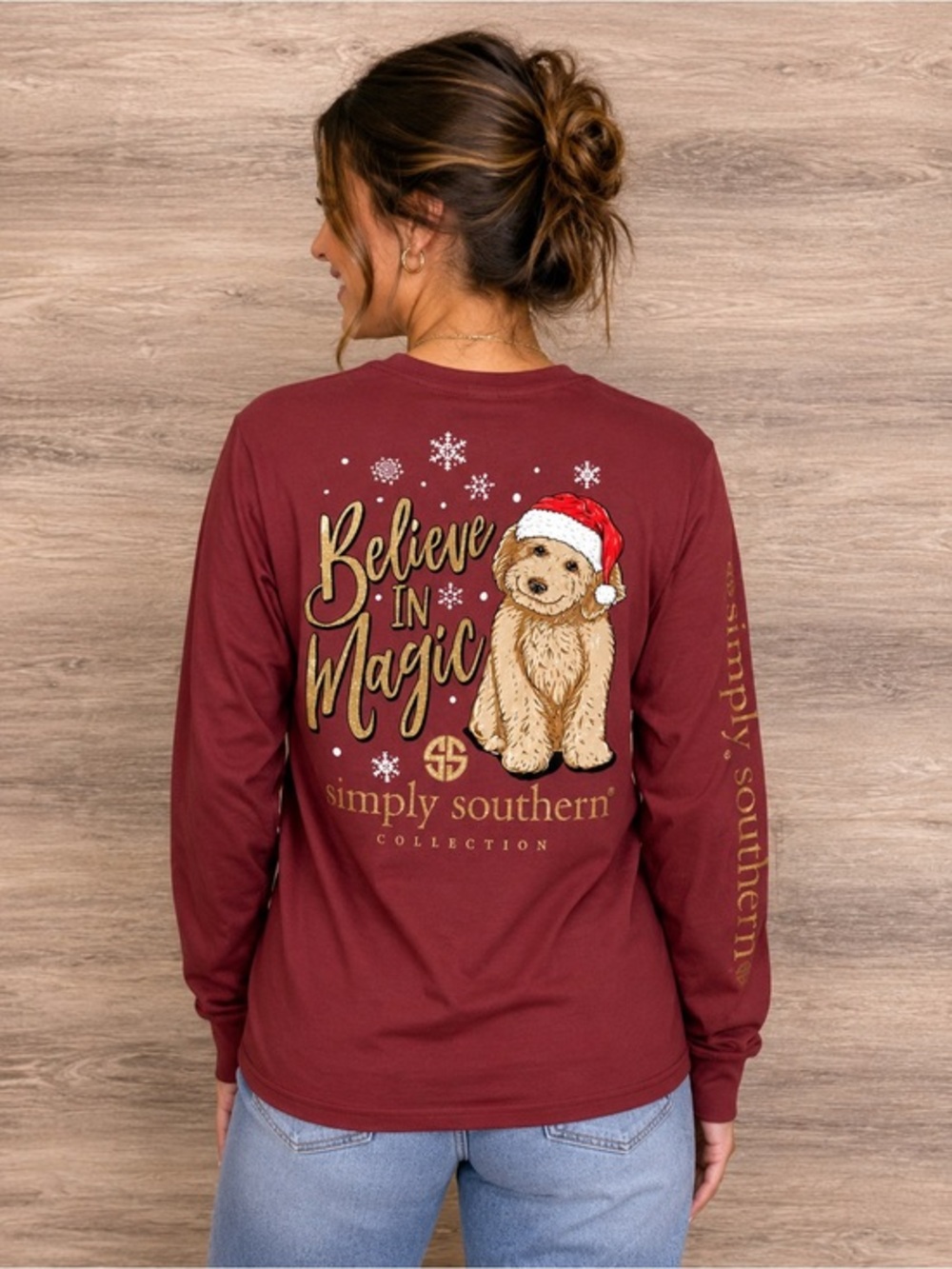 Simply Southern Red Long Sleeve 'Believe in Magic' Puppy Tee